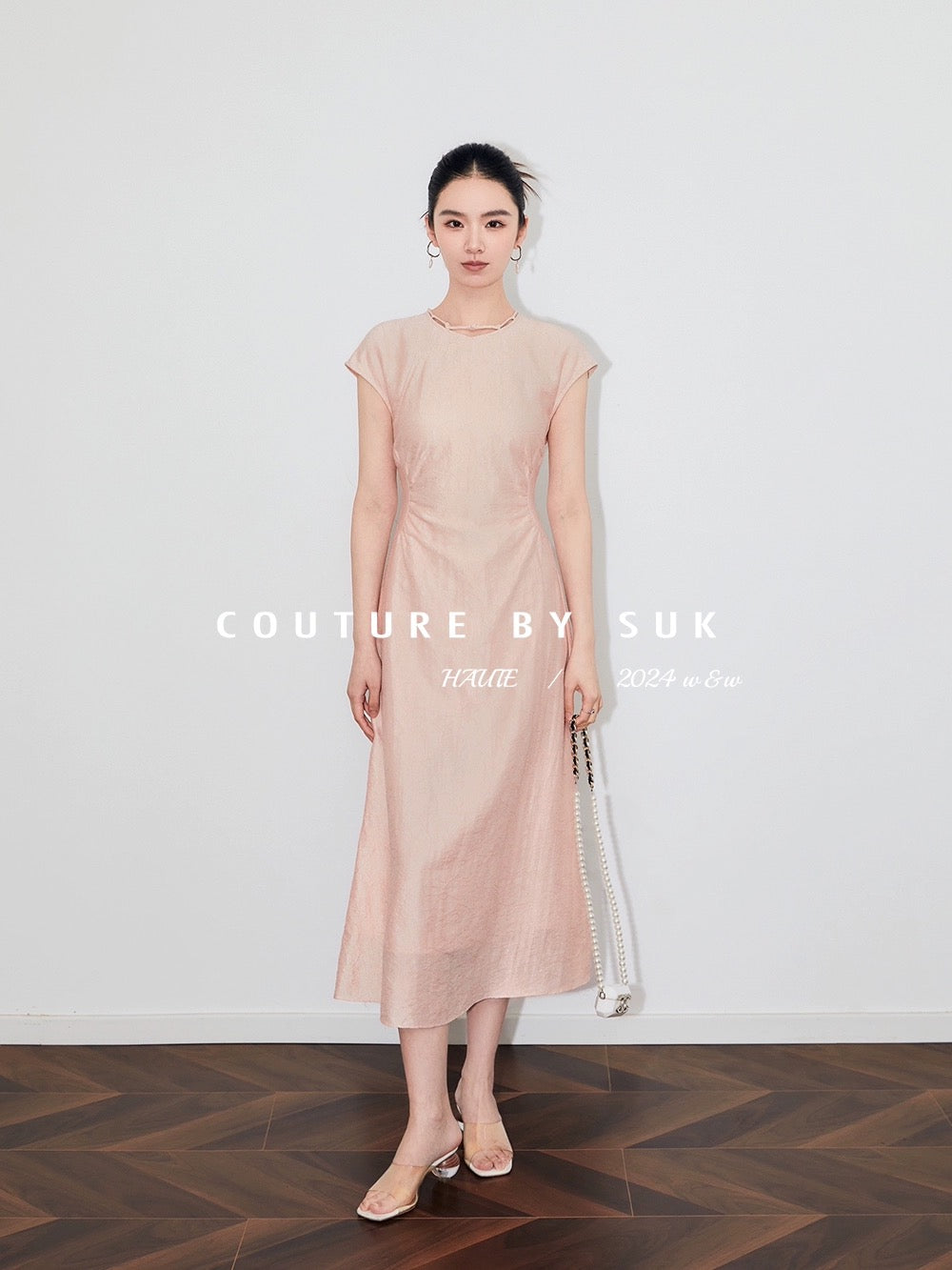 SUK Huizhilanxin! 2024 new national style new Chinese style summer pink long skirt with buckle waist dress for women