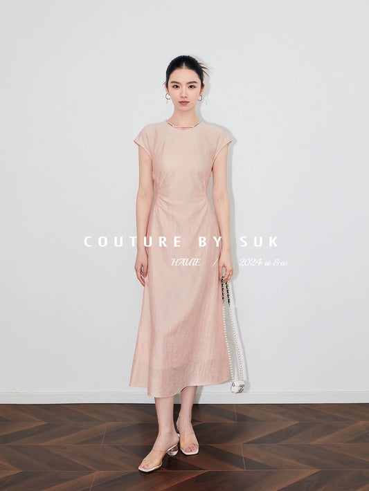 SUK Huizhilanxin! 2024 new national style new Chinese style summer pink long skirt with buckle waist dress for women