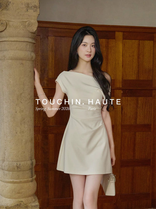 TOUCHIN HAUTE Mature Beauty French Chic Off-Shoulder Slim Fit Bodycon Dress Long Skirt