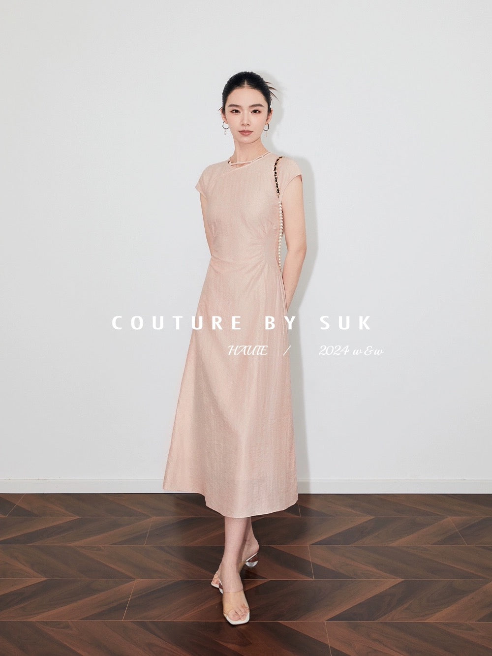 SUK Huizhilanxin! 2024 new national style new Chinese style summer pink long skirt with buckle waist dress for women