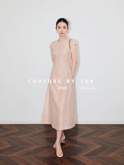 SUK Huizhilanxin! 2024 new national style new Chinese style summer pink long skirt with buckle waist dress for women
