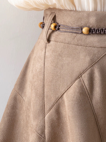 Khaki skirt women's autumn and winter 2023 new high-waisted A-line skirt for small people, hip-hugging slim skirt and skirt