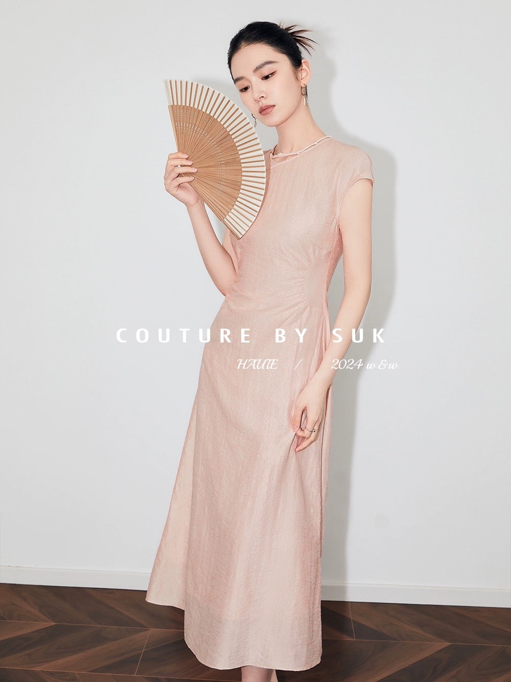 SUK Huizhilanxin! 2024 new national style new Chinese style summer pink long skirt with buckle waist dress for women