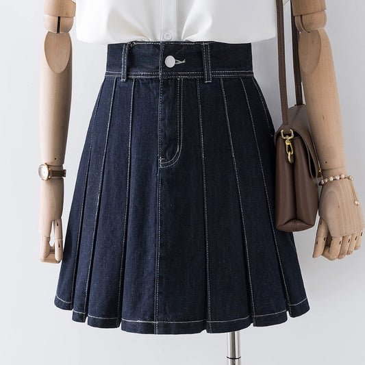Denim skirt skirt for women summer 2023 new high-waisted pleated skirt small A-line short skirt slimming hip skirt