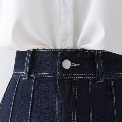Denim skirt skirt for women summer 2023 new high-waisted pleated skirt small A-line short skirt slimming hip skirt
