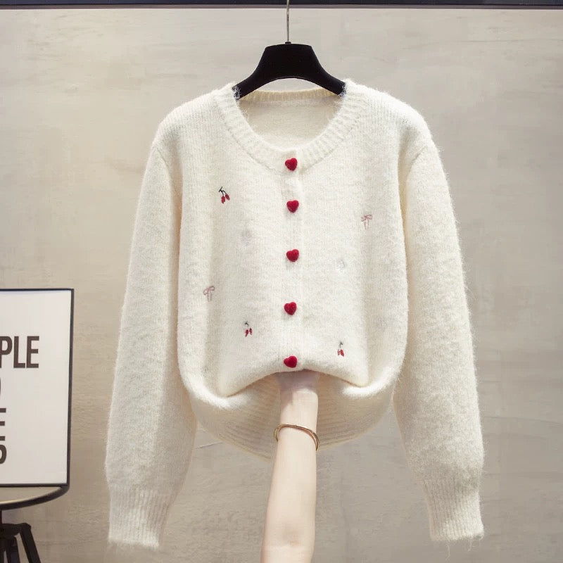 Embroidered round neck sweater jacket women 2025 spring and autumn new loose lazy style outer wear knitted sweater thickened top trend