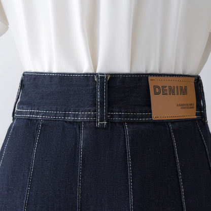 Denim skirt skirt for women summer 2023 new high-waisted pleated skirt small A-line short skirt slimming hip skirt