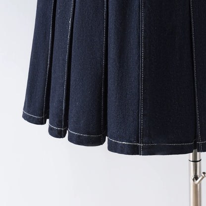 Denim skirt skirt for women summer 2023 new high-waisted pleated skirt small A-line short skirt slimming hip skirt