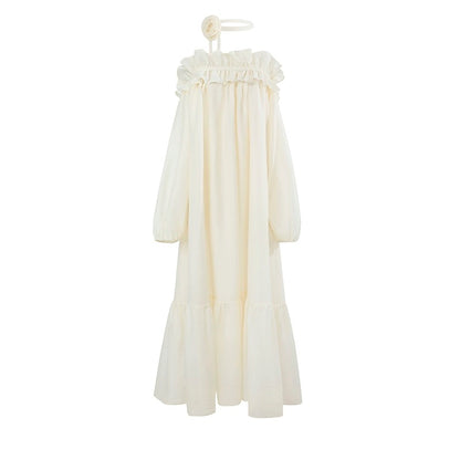 SUK is elegant and light! Resort style Tencel ruffled one-shoulder dress/rose strap