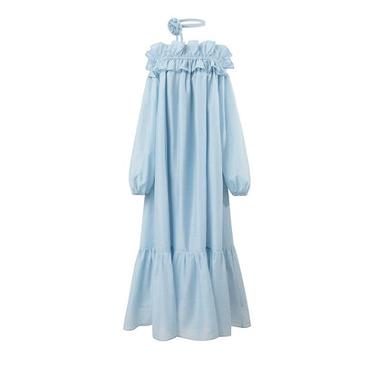 SUK is elegant and light! Resort style Tencel ruffled one-shoulder dress/rose strap