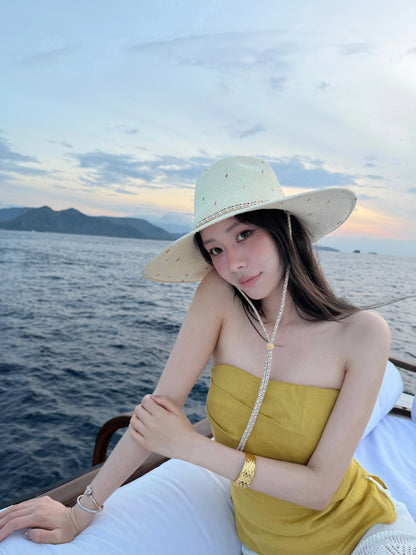 [In Stock] DailyDash "Sunrise" 100% Linen Pleated Design Summer Slimming Bandeau Top