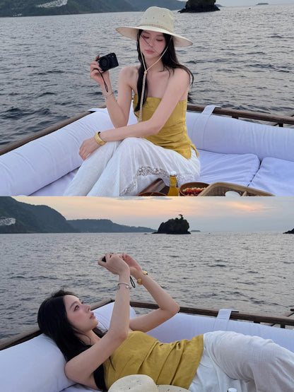 [In Stock] DailyDash "Sunrise" 100% Linen Pleated Design Summer Slimming Bandeau Top