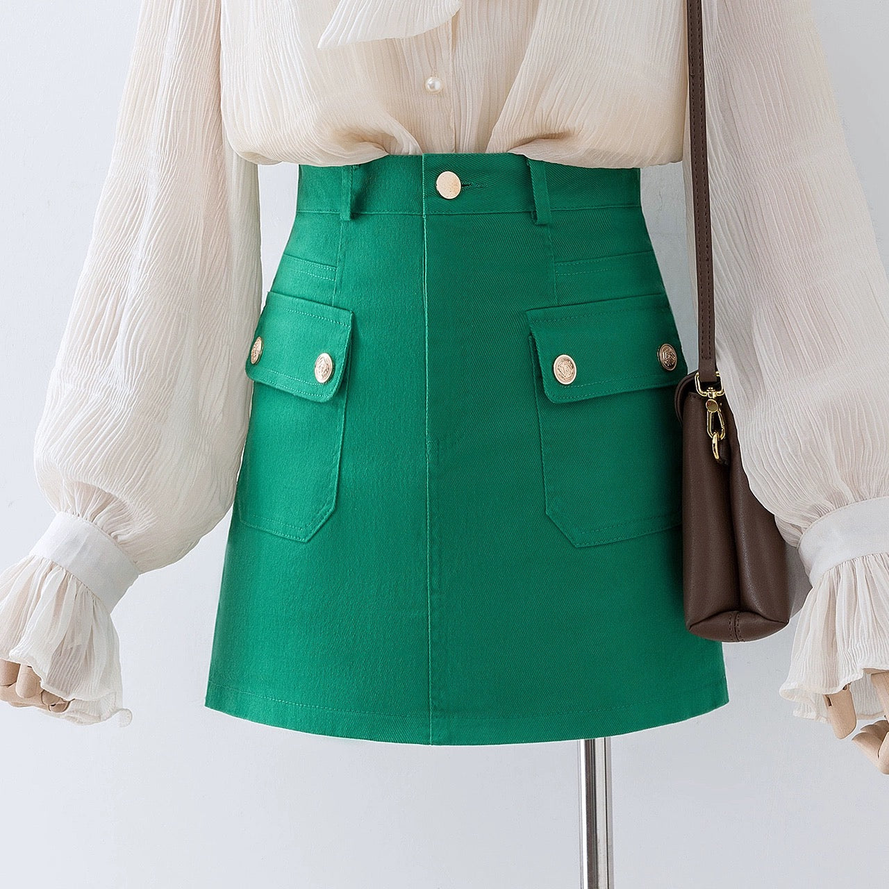 Pink culottes 2023 new high-waisted small A-line skirt women's spring and summer commuting hip-hugging skirt