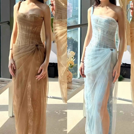 Vietnam's niche light gauze tube top suspender dress, high-end dress, salt style, light and mature style mesh skirt, seaside D6655