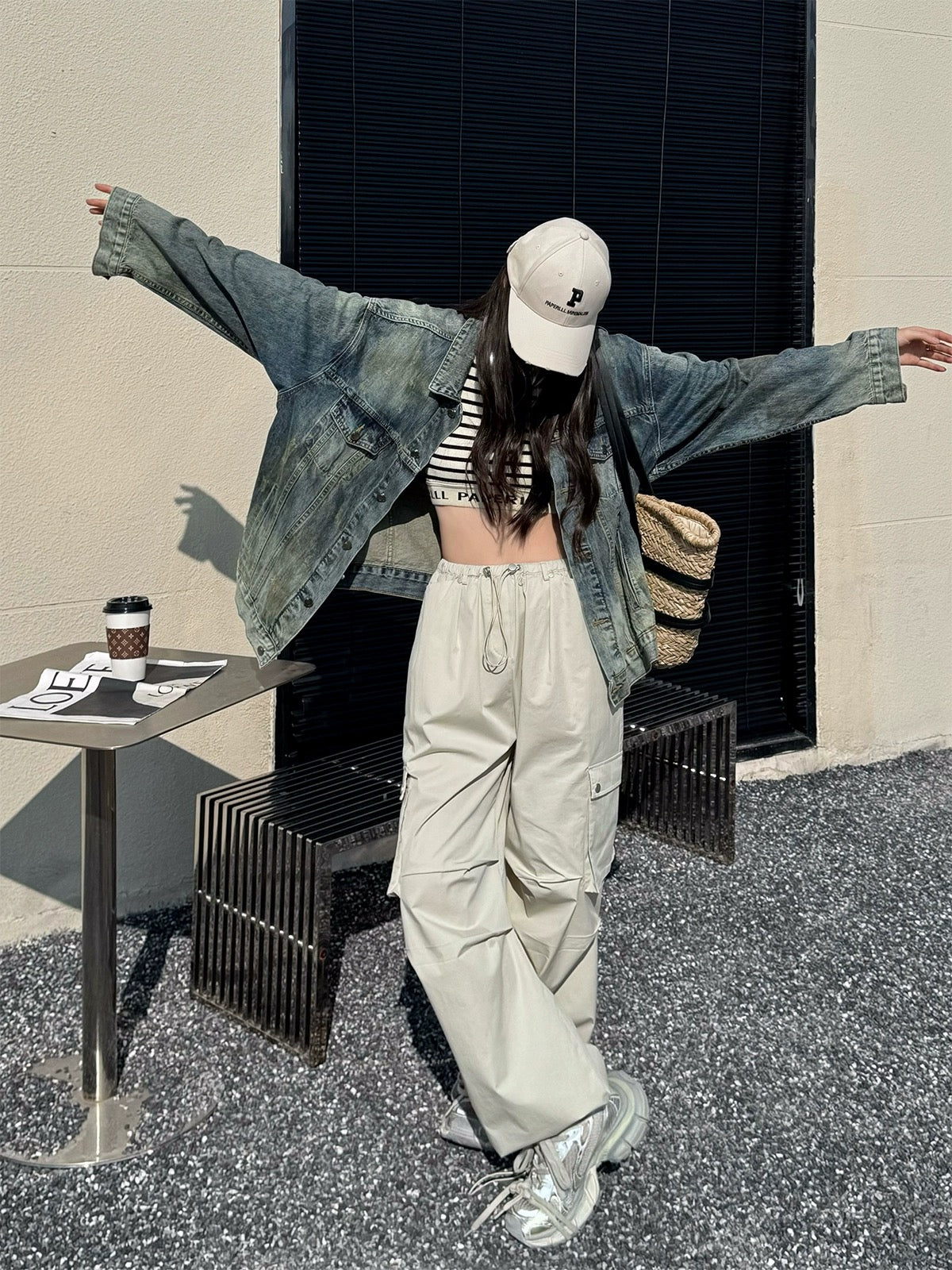 PAPERLLL Xinjian 2024 new high street drawstring loose design trousers straight white overalls for women
