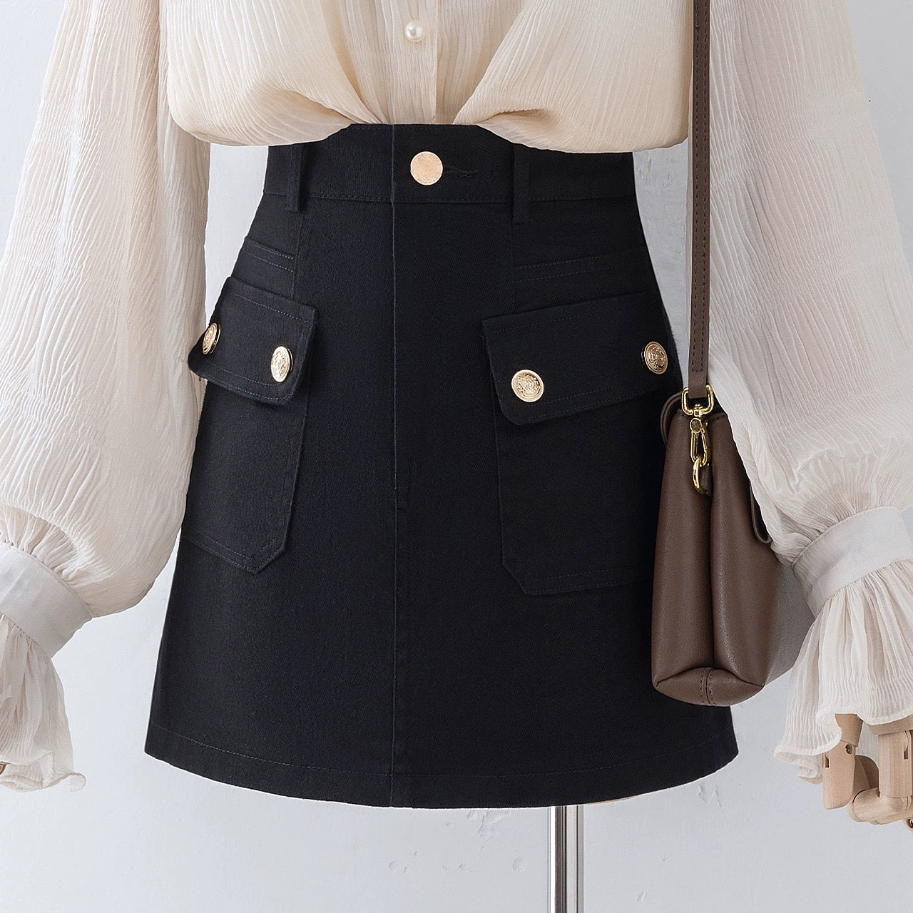 Pink culottes 2023 new high-waisted small A-line skirt women's spring and summer commuting hip-hugging skirt