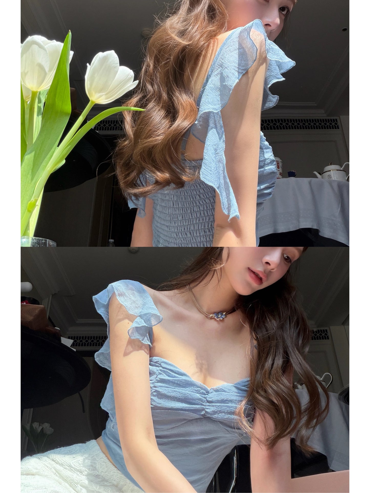 [In Stock] DailyDash "Elsa" Misty Blue Slim Fit Summer Short Sexy Camisole Top