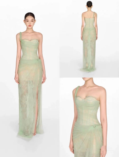 Vietnam's niche light gauze tube top suspender dress, high-end dress, salt style, light and mature style mesh skirt, seaside D6655