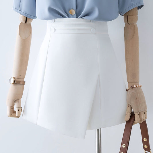 White pants 2023 new high-waist culottes small casual a-line wide-leg suit shorts women's summer slimming