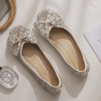 2026 New Spring/Summer Women's Rhinestone-Embellished Flats: Square-Toe Low-Cut Shoes (Perfect for Pairing with Skirts)