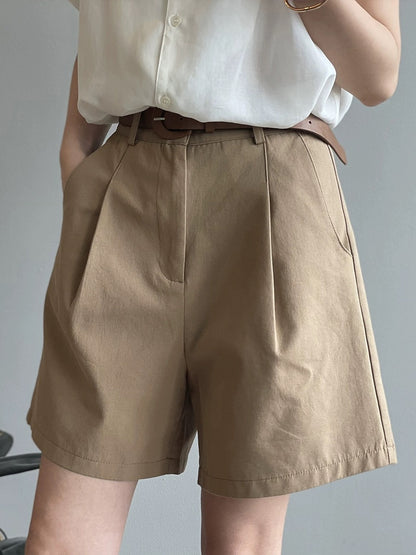 Suit shorts women's summer thin small workwear wide-legged slim pants high-waisted loose a-line five-point medium pants
