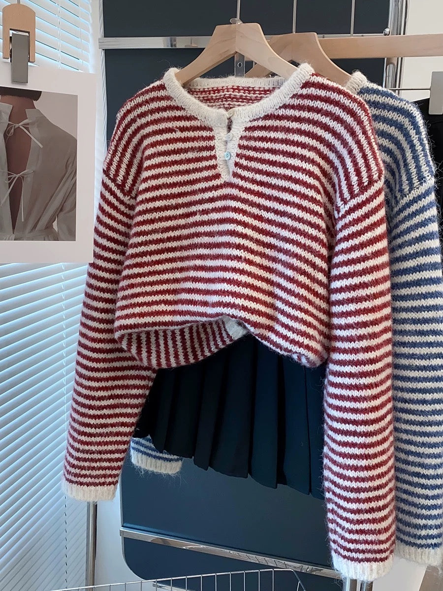 Striped cardigan sweater women's pullover 2025 spring and autumn winter new loose lazy style outer wear knitted sweater inner top