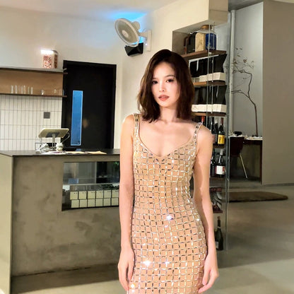 Sevev agent French heavy industry hot diamond sexy suspender backless long dress banquet slit dress D6554