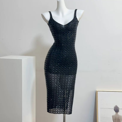 Sevev agent French heavy industry hot diamond sexy suspender backless long dress banquet slit dress D6554