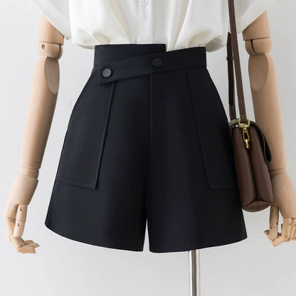 Light apricot shorts for summer women 2023 new casual a-line suit wide-leg pants for small people, high waist, slim and versatile