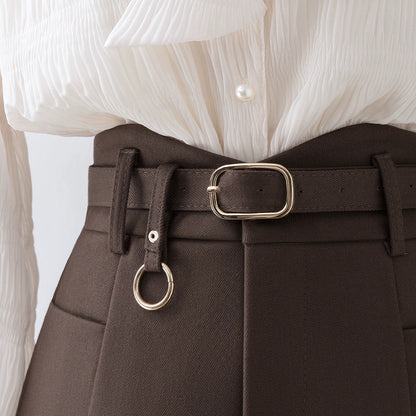 Brown high-waist slim wide-leg shorts for women autumn and winter 2023 new small casual pants bottoming outer boot pants
