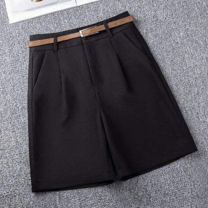 Suit pants and shorts for women 2024 spring and summer new high-waisted wide-leg pants A-line slimming five-quarter pants summer casual pants