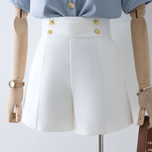 White wide-leg pants 2023 new high-waisted summer thin pants casual suit shorts small and high-end