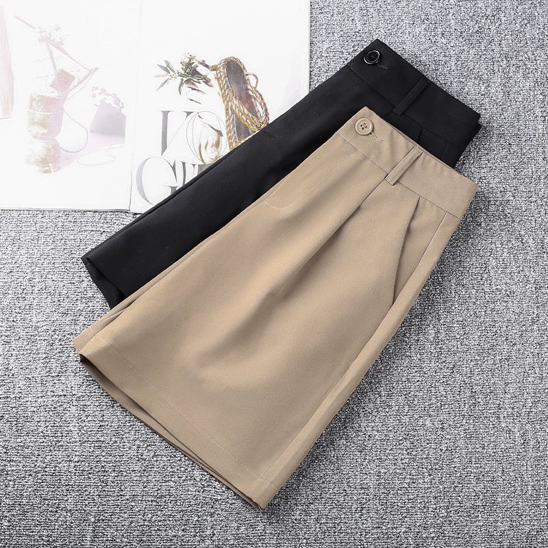Suit pants and shorts for women 2024 spring and summer new high-waisted wide-leg pants A-line slimming five-quarter pants summer casual pants
