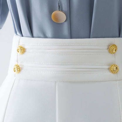 White wide-leg pants 2023 new high-waisted summer thin pants casual suit shorts small and high-end