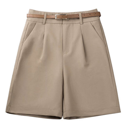 Suit pants and shorts for women 2024 spring and summer new high-waisted wide-leg pants A-line slimming five-quarter pants summer casual pants
