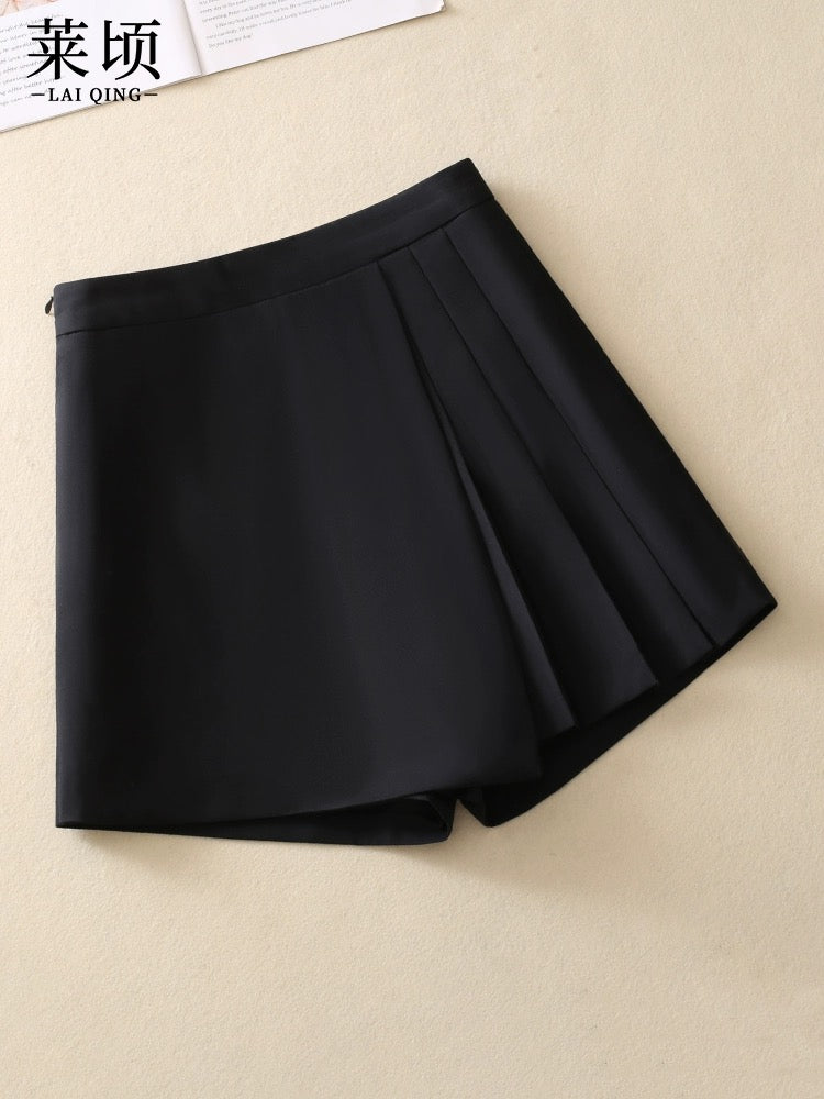 Gray suit culottes women's shorts 2024 spring and summer outerwear high-waist temperament pleated skirt irregular casual A-line pants