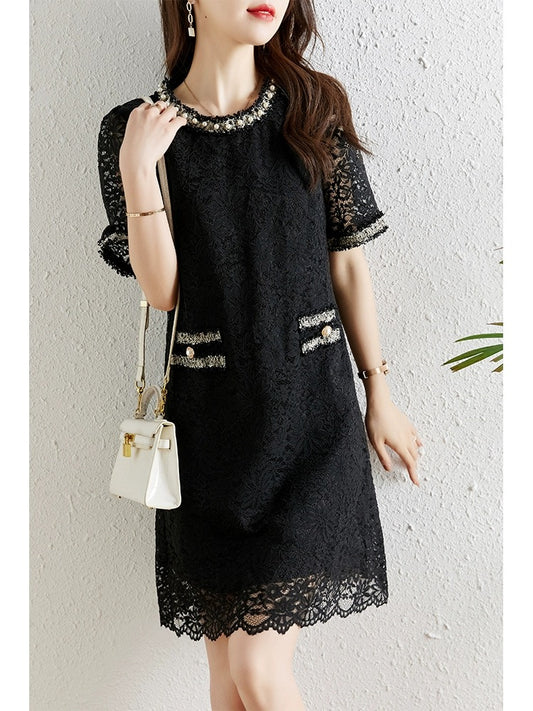 Xiaoxiangfeng lace dress for women summer 2024 new loose slimming elegant elegant fat mm casual lace dress