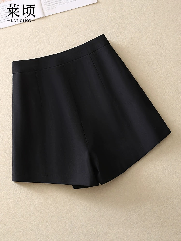 Gray suit culottes women's shorts 2024 spring and summer outerwear high-waist temperament pleated skirt irregular casual A-line pants