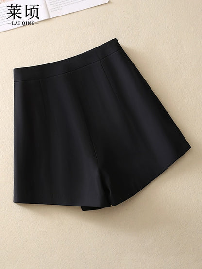 Gray suit culottes women's shorts 2024 spring and summer outerwear high-waist temperament pleated skirt irregular casual A-line pants