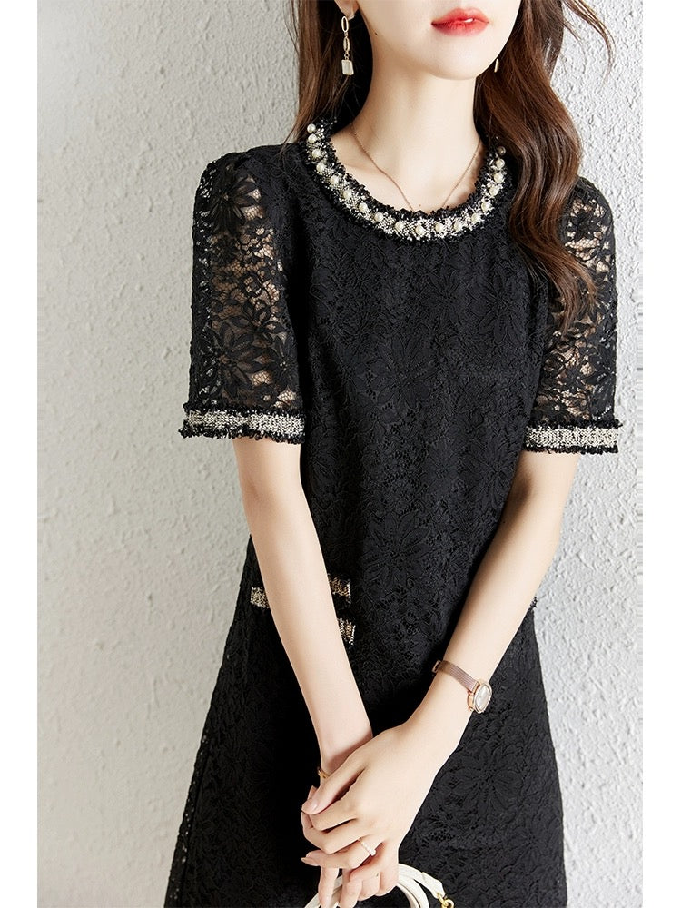 Xiaoxiangfeng lace dress for women summer 2024 new loose slimming elegant elegant fat mm casual lace dress