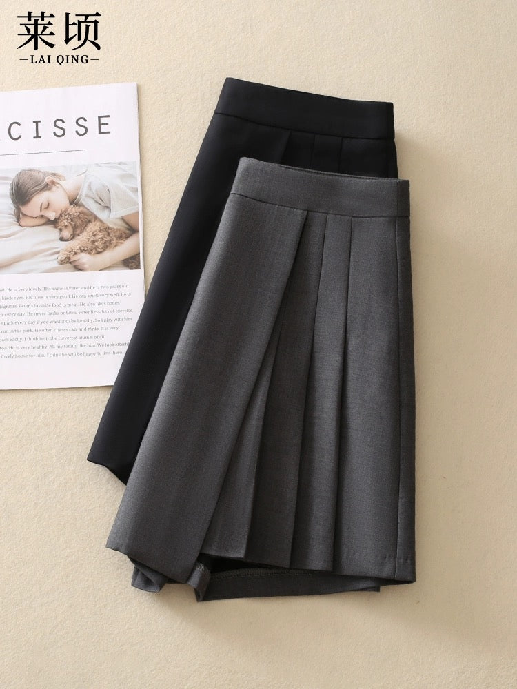 Gray suit culottes women's shorts 2024 spring and summer outerwear high-waist temperament pleated skirt irregular casual A-line pants