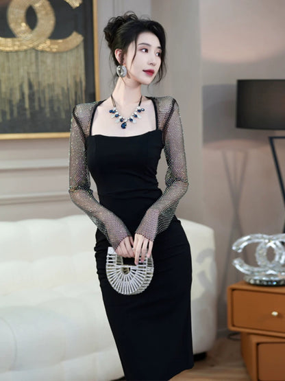 European station heavy industry dress autumn and winter new women's clothing light luxury high-end high-end luxury big-name evening dress dress