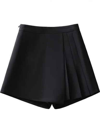 Gray suit culottes women's shorts 2024 spring and summer outerwear high-waist temperament pleated skirt irregular casual A-line pants