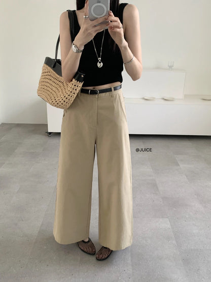 JUICE260080 White Women's Casual Pants with Belt, Summer 2026 New Style, Loose Straight Leg Wide-Leg Pants