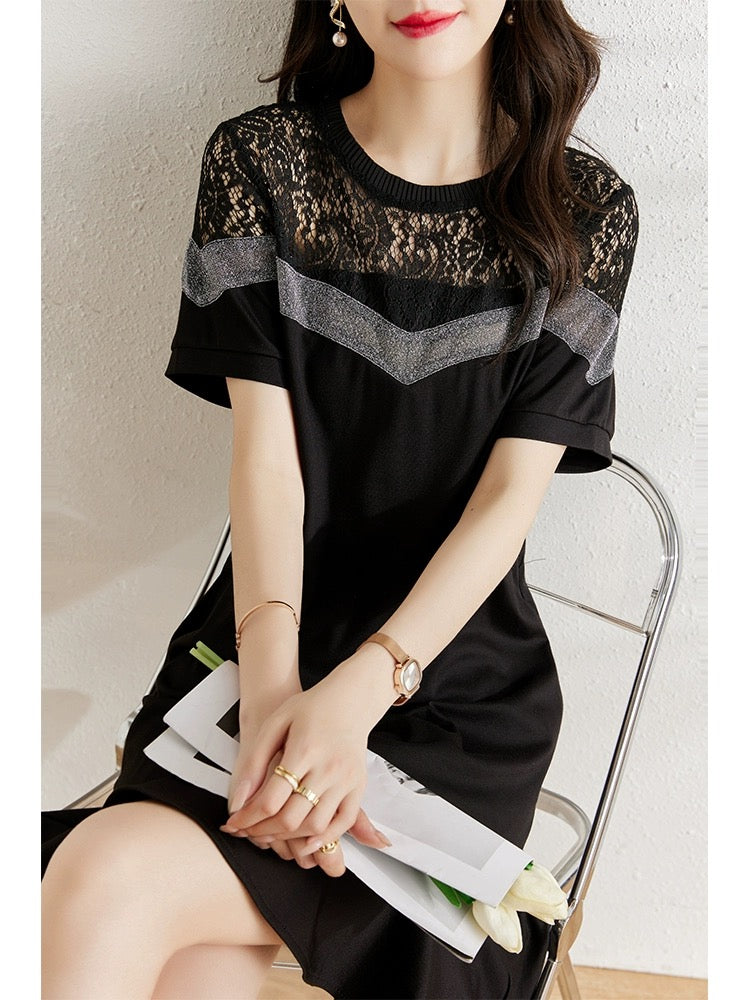 Summer wear 2024 new Korean style slimming fashion lace splicing dress women's casual temperament fishtail skirt