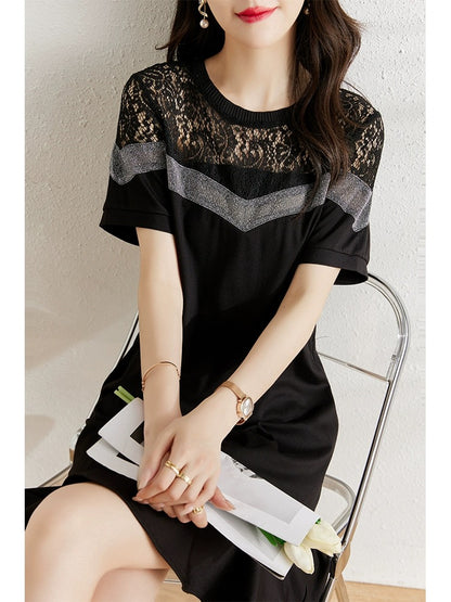 Summer wear 2024 new Korean style slimming fashion lace splicing dress women's casual temperament fishtail skirt