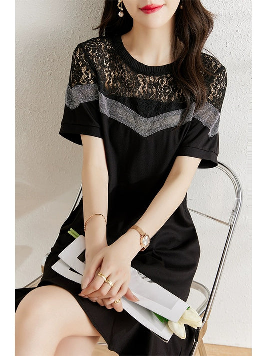 Summer wear 2024 new Korean style slimming fashion lace splicing dress women's casual temperament fishtail skirt