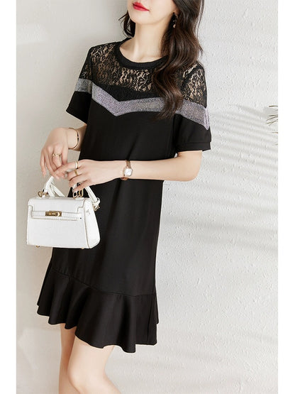 Summer wear 2024 new Korean style slimming fashion lace splicing dress women's casual temperament fishtail skirt