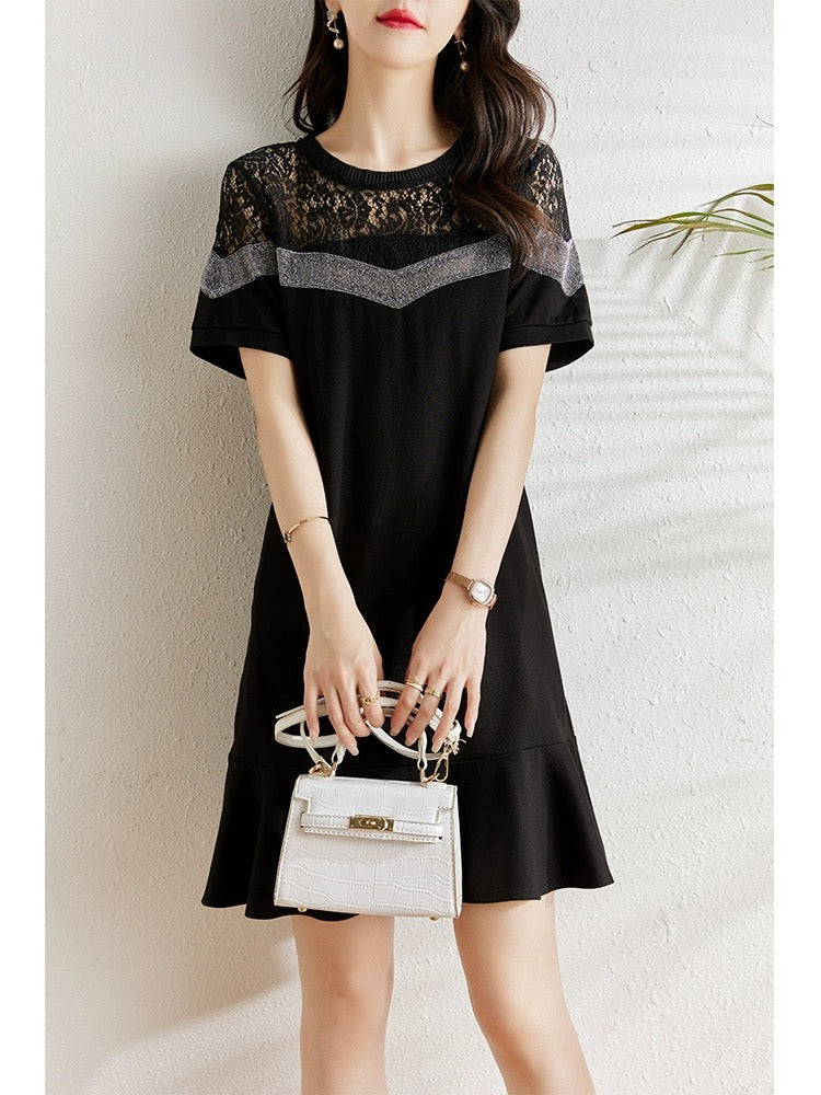 Summer wear 2024 new Korean style slimming fashion lace splicing dress women's casual temperament fishtail skirt