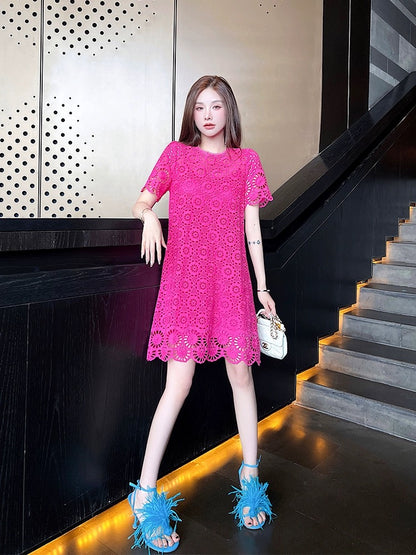 Summer 2024 new skirts for ladies, ladies' temperament, high-end, loose and slimming hollow lace dresses